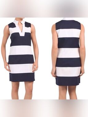 Sail to Sable Nautical Navy & White Striped Sleeveless Shift Dress Size XS